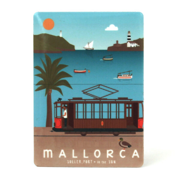 Souvenir de Mallorca, imán metálico magnético, puerto & tren de Sóller
