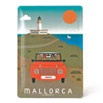 Mallorca Souvenir, Vintage Metal Magnet Formentor Lighthouse & Mehari