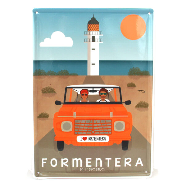 Souvenir de Formentera, placa decorativa vintage del faro de Barbaria & mehari