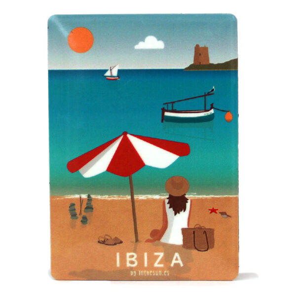 Souvenir de Ibiza, imán metálico de la playa de Ses Salines