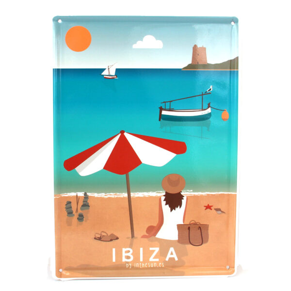 Souvenir de Ibiza, placa decorativa vintage de la playa de Ses Salines