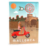 Mallorca Souvenir, Vintage Decorative Metal Sign Windmill & Vespa