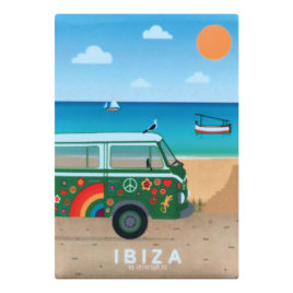 Imán recuerdo de Ibiza, hippie furgo & playa