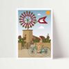 postal mallorca, molino y bicicleta