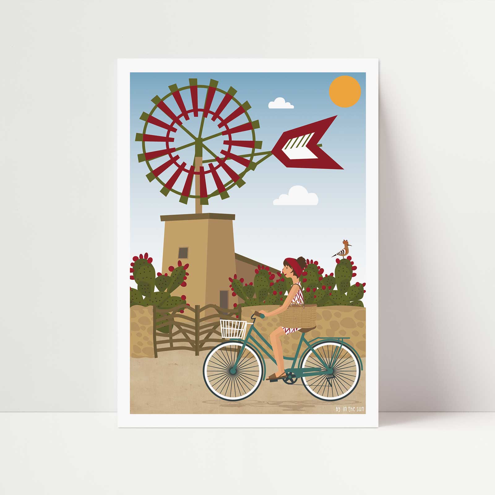 postal mallorca, molino y bicicleta