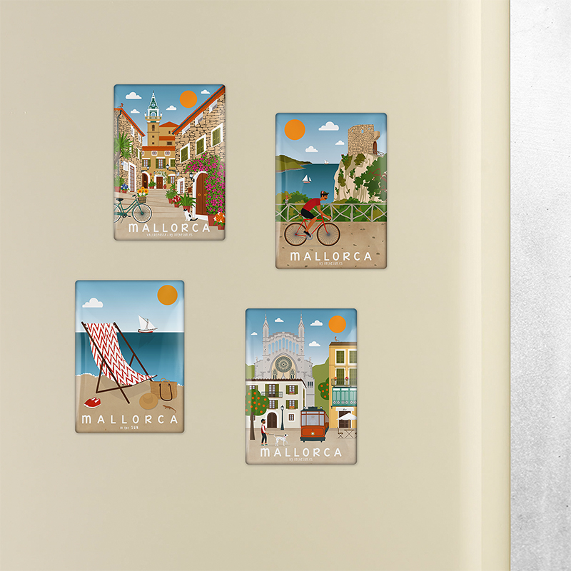 Pack-imanes-magnets-mallorca-valldemossa-torre-de -ses-animes-ciclista-cycling-es-trenc-soller-tranvia-tram