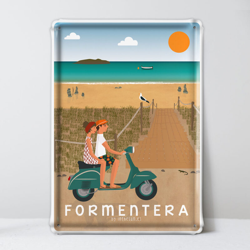 placa decorativa Formentera, Playa Illetes y Vespa