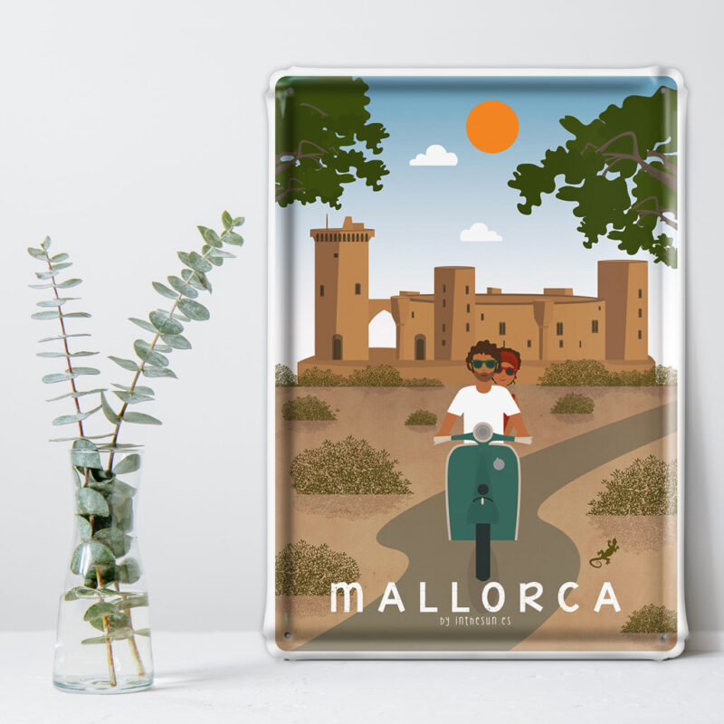 Placa decorativa Mallorca, Castillo Bellver y Vespa