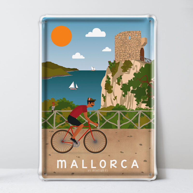 placa decorativa Mallorca, Torre Ses Animes y bicicleta