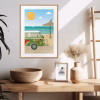 Art Print Hippie Van, Mediterranean Beach