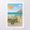 Art Print Hippie Van, Mediterranean Beach