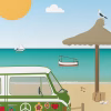 Art Print Hippie Van, Mediterranean Beach